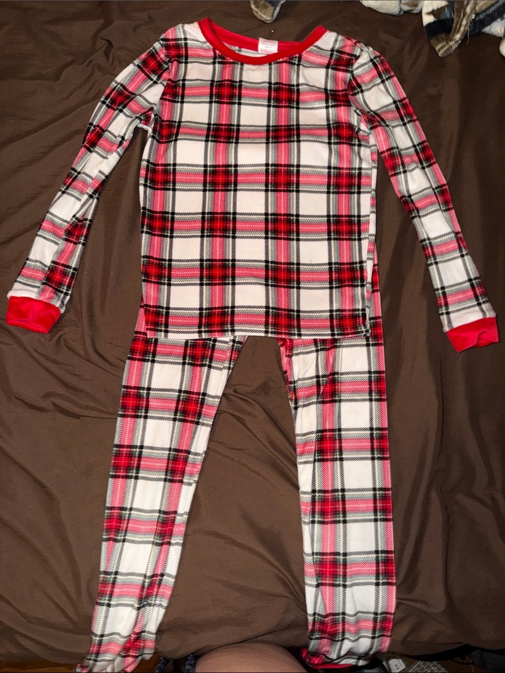 Holiday Time Red, White and Black Plaid Kids Long Sleeve Pajama Set